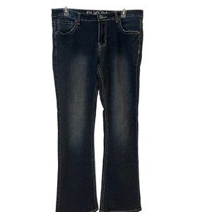 Rue 21 Blue Jeans Womens 9 - 10 Reg Mid Rise Bootcut Button Pockets Embroidered